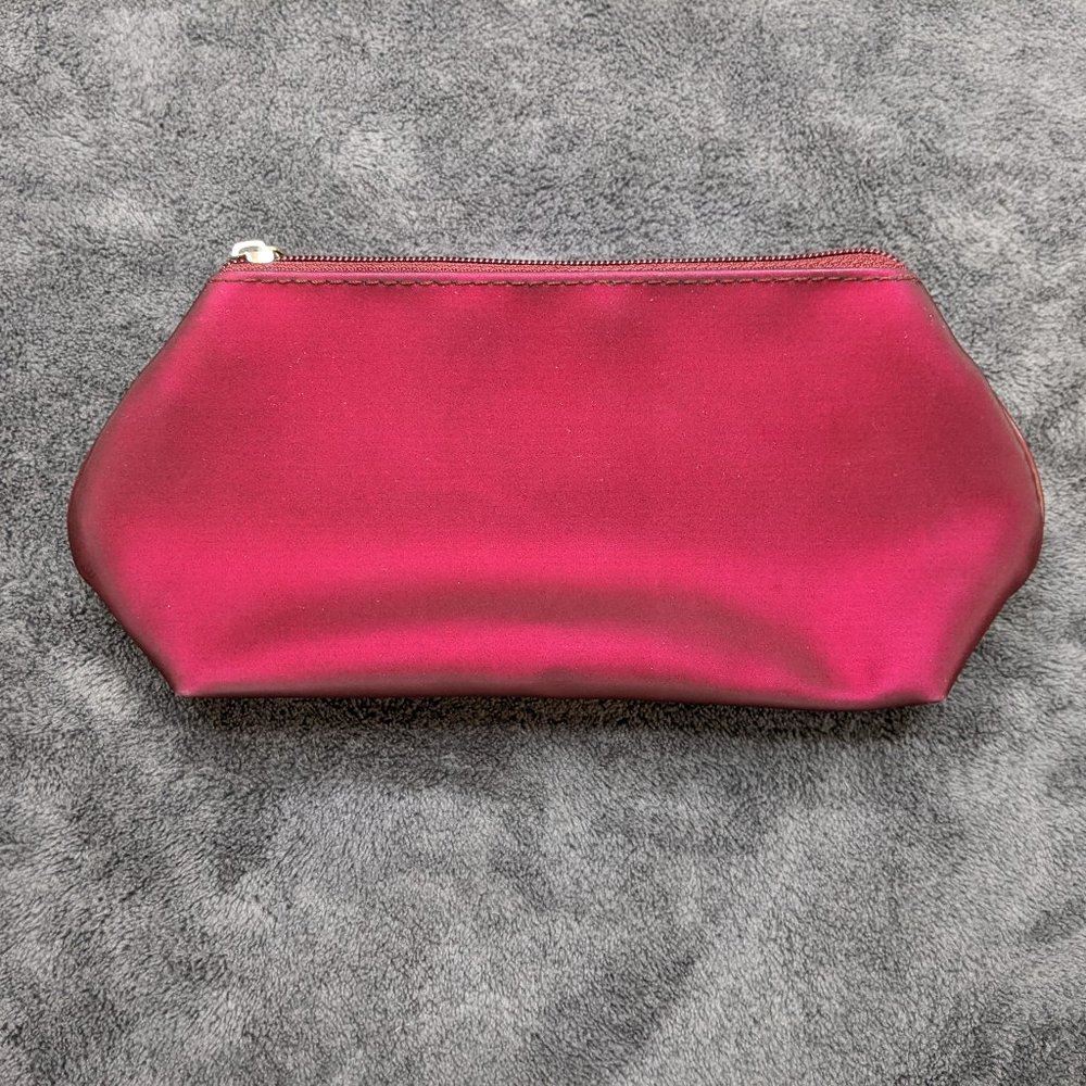 Lancome Red flocked crushed velvet Cosmetics / makeup bag